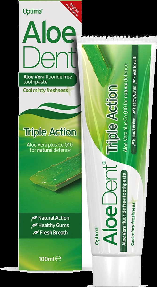AloeDent Triple Action diş macunu kutusu ve tüpü